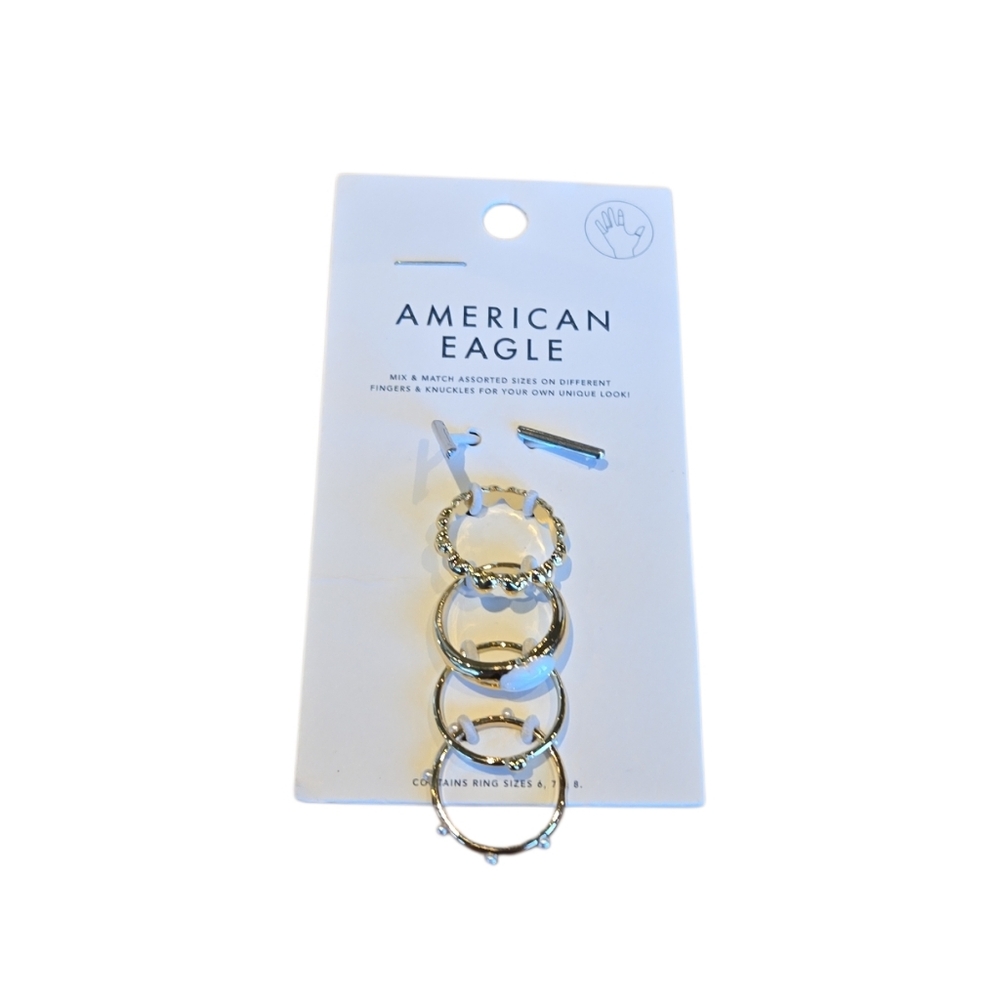 NWT American Eagle Outfitters Gold and Silver Rings Set Of 4 Sizes 6 7 And 8
